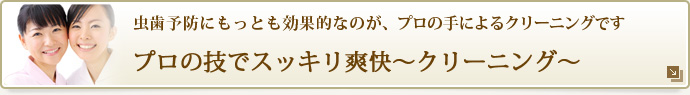 虫歯予防にもっとも効果的なのが、プロの手によるクリーニングです
プロの技でスッキリ爽快～クリーニング～